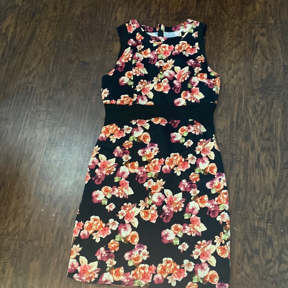 Floral Sleeveless Midi Dress Mesh Panel